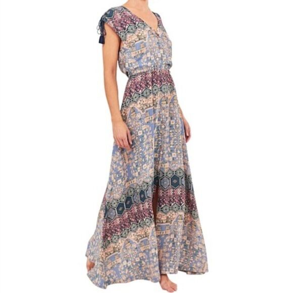 TIGERLILY BELLE EAU MAXI DRESS Tassel Bohemian Button Down Size US 8 - Picture 1 of 14